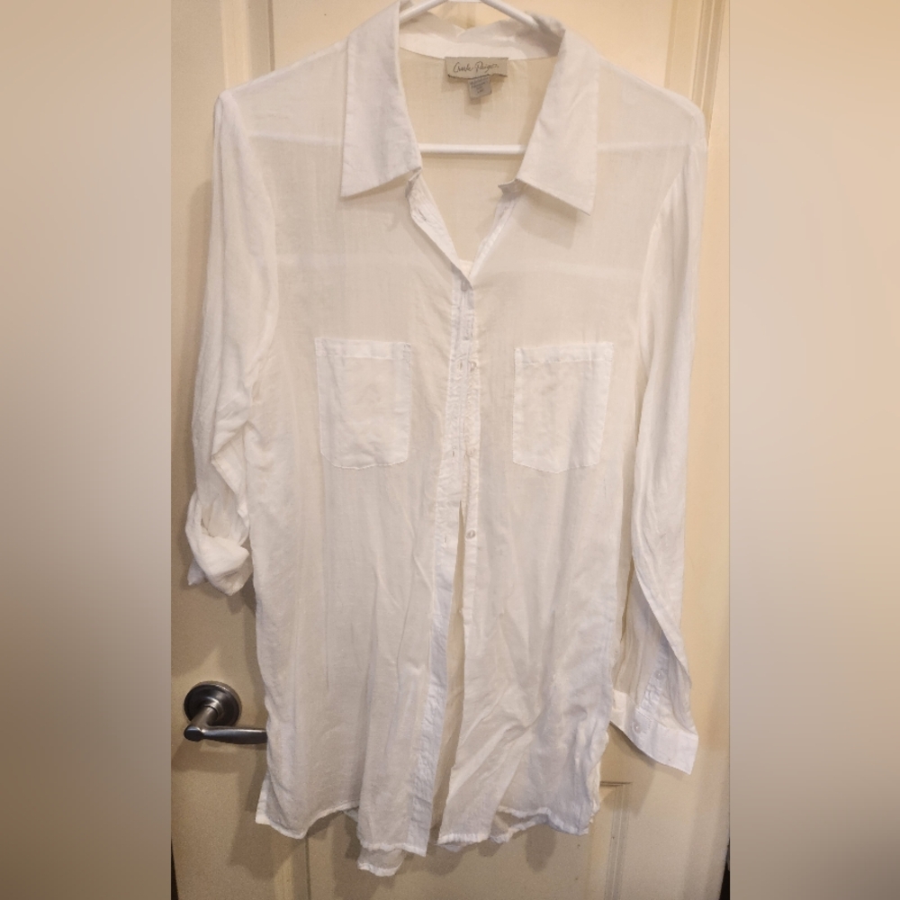 Charlie Paige Sheer White Button-Down Shirt 100% Cotton